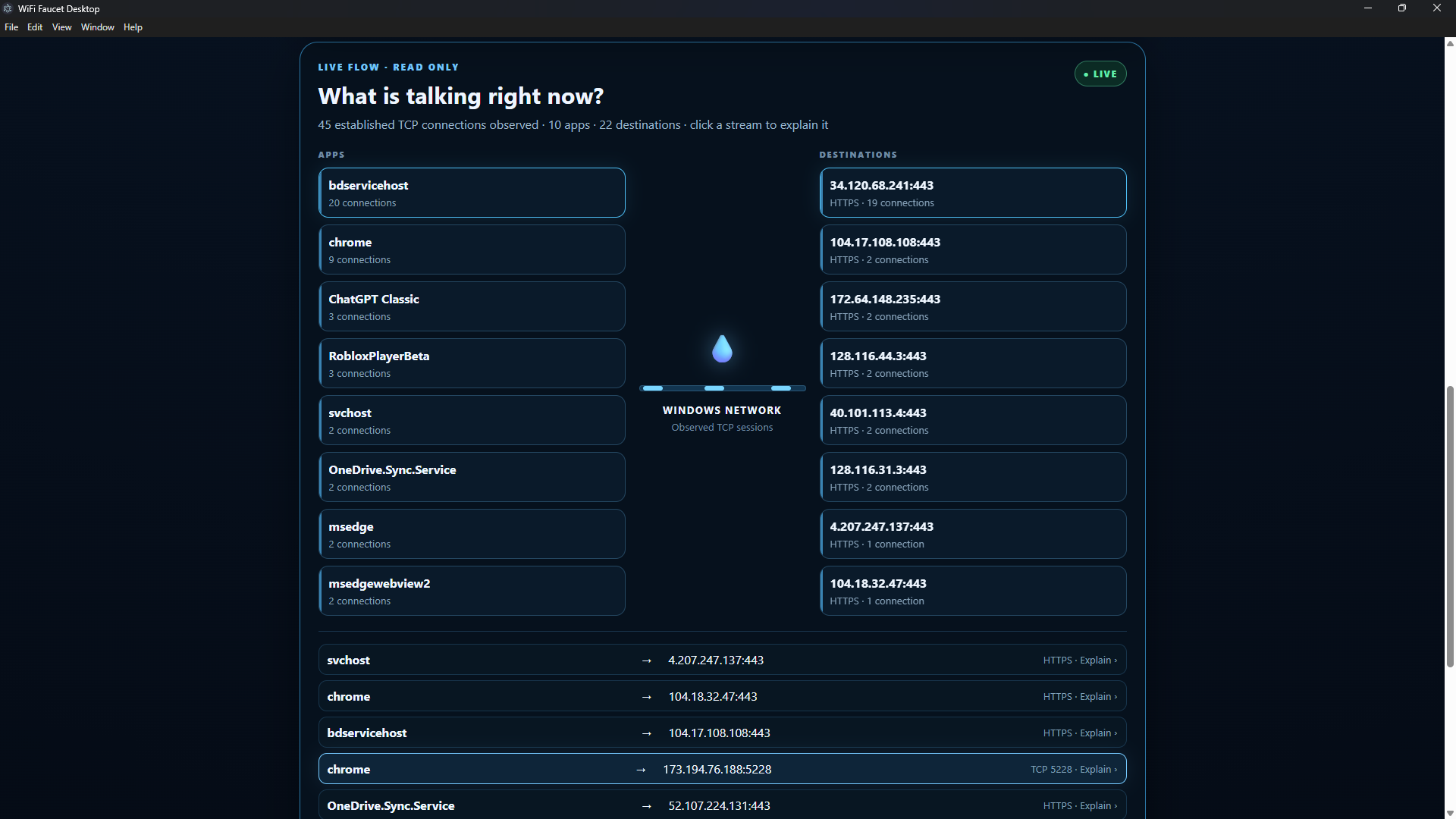WiFi Faucet Desktop: Making Invisible Network Activity Understandable